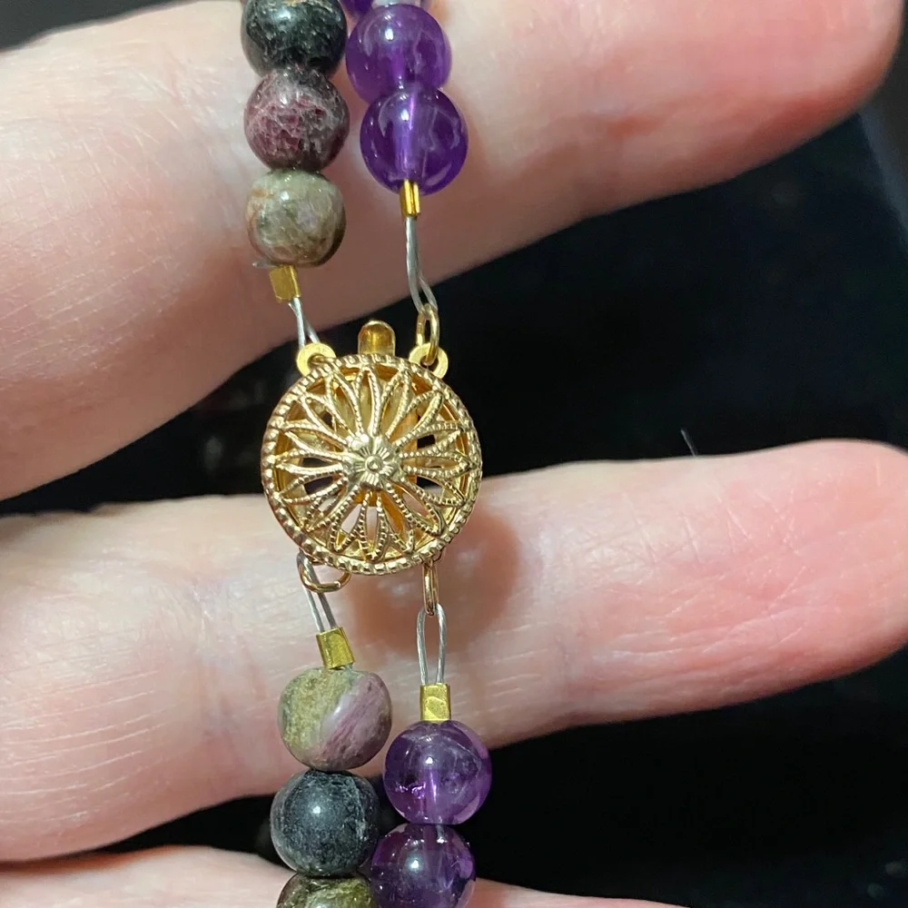 Handcrafted Natural Amethyst Natural Tourmaline double strand Beaded Bracelet